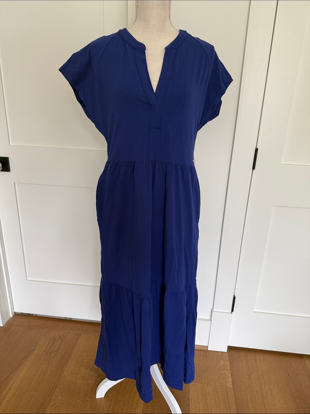 DKNY Deep Navy Cap-Sleeve Maxi Dress